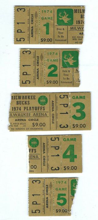 1974 Milwaukee Bucks - Nba Playoff Ticket Stubs Vs.  L.  A.  Lakers - Chicago Bulls