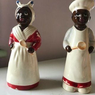 Black Americana 6.  5 " Salt And Pepper Shakers Made In Japan By Napco Ceramics