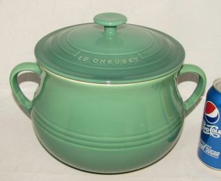 Le Creuset Large Stoneware 3.  8l Bean Pot / Casserole Dish With Lid Jade Green