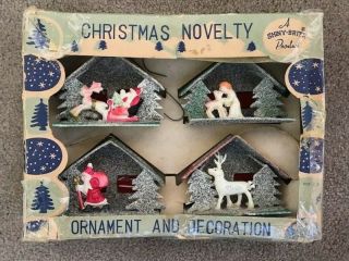 Vintage Box Of 4 Christmas Tree Ornaments A Shiny - Brite Product Japan W/box