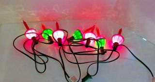 Vintage String Of Bubble Light Bulbs (set Of 7) Christmas Green And Red Base