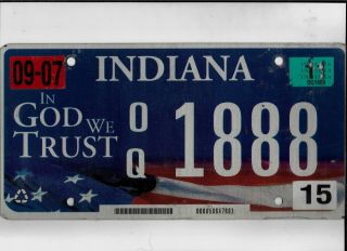 Indiana Passenger 2011 License Plate " Oq 1888 " In God We Trust