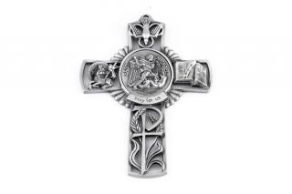 Pewter Catholic Saint St Michael The Archangel Pray For Us Wall Cross,  5 Inch