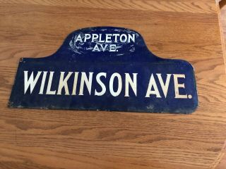 Vintage Porcelain Metal Street Sign Wilkinson Ave/appleton Ave