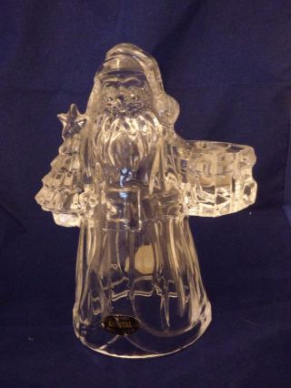 24 Lead Crystal Christmas Santa Claus Taper Candle Holder Figurine Clear Glass