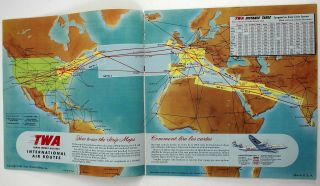 Vintage TWA Airlines International Air Route Map 1954 Africa Asia USA Europe 3