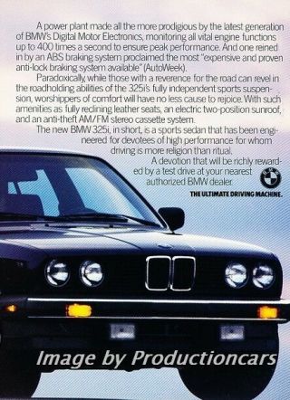 1988 Bmw 325i - 2 - Page Advertisement Print Art Car Ad J760