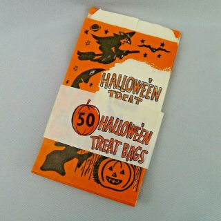 Vintage Halloween Paper Treat Bags 37 Count Witch Ghost Pumpkin Owl Cat 1960s