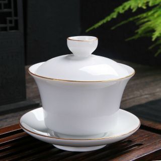 High White Porcelain Gaiwan Ceramic Tureen Covered Bowl Tea Service Lid Saucer 3