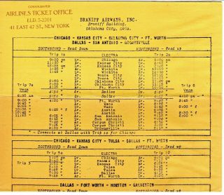 Braniff Airways Timetable Schedule 1935