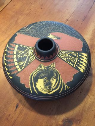 Navajo Incised Or Etched Gorgeous Wide Vase Eagle Tepee & More Signed