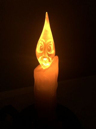 Creepy Halloween Orange Flickering Ghost Candle W/ Spooky Face Dripping Wax