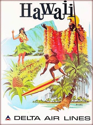 Hawaii Delta Air Lines United States Vintage Travel Advertisement Poster Print