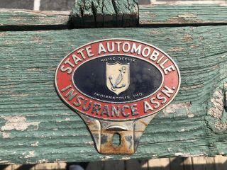 Vintage License Plate Topper State Automobile Insurance Assn Indianapolis IN 4