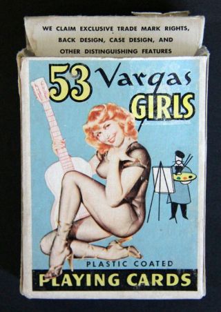 Vintage Vargas Girls Playing Cards 53,  1 Risque Pin - Ups Complete w/Box 1950s 2