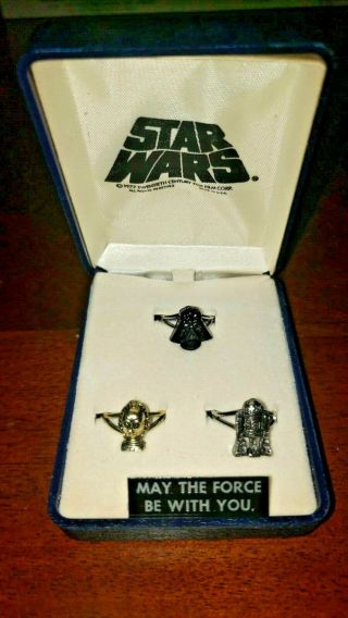 Vintage 1977 Star Wars Ring Set Darth Vader R2d2 C3po 20th Century Fox Rare