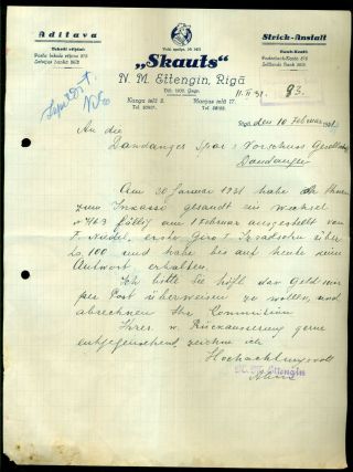 Latvia Riga 1931 Knitting Company " Scout " Commercial Letter N.  Ettengins Judaica