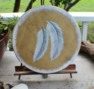 12 " Native American Buffalo Hide Hand Drum W/ Feather Painting Cert Of Auth