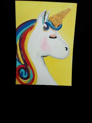 Unicorn Painting Art Trading Card Signed Aceo Rainbow Horse Fantasy Gay