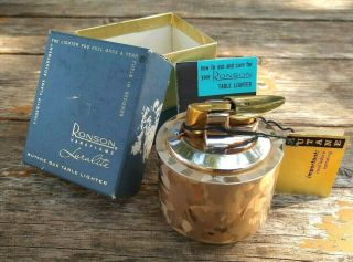 Vintage Ronson Varaflame Luralite Goldtone Table Lighter; Box & Parts