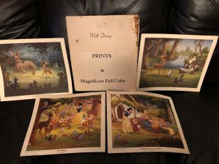 Set Of 4 Disney Litho•new York Graphic Society•1947 Bambi & Snow White.  Pre - Owned