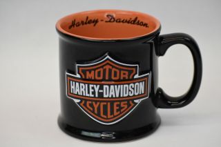 Harley Davidson Bar & Shield 3d Embossed 16oz Coffee Mug / Cup Black And Orange