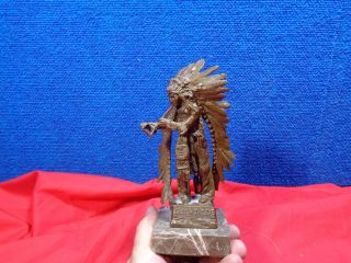 " Shot In The Eye " Signed Indian Native American Bronze Sculpture