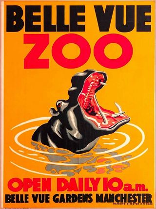 Belle Vue Zoo Hippo Manchester England Great Britain Vintage Travel Poster Print
