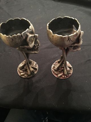 Veronese Myths & Legends Pewter Scull Goblets Champagne Toasting Flutes Glasses 4