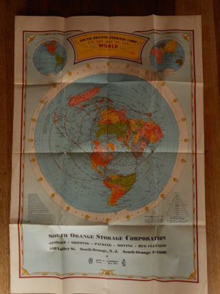 Air Age Map Of The World South Orange Storage Vintage Map Folded Flea Market