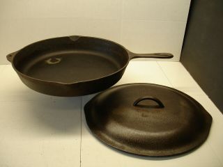 Vintage No.  12 Made In Usa 13 - 1/2 " Cast Iron Skillet & Lid.  Heat Ring