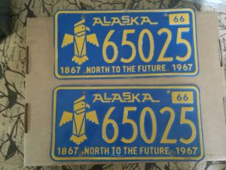 1966 Alaska License Plate Pair