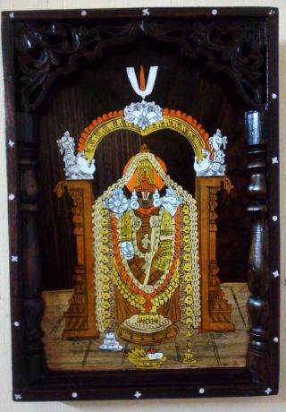 Hindu God Thirupati Venkateswara Wooden Wall Hanging Panel Tirupati Balaji Statu