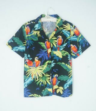 Womens Puanani Hawaiian Camp Shirt L Parrot Palms,  Made In Usa W415
