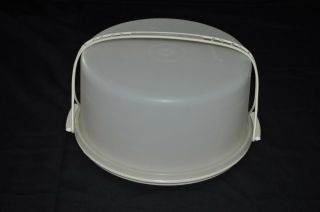 Vintage Tupperware Double Layer 12 1/2 " Round White Cake Carrier Taker W Handle