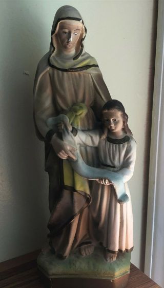 Vintage Chalkware Statue St Anne With Child Virgin Mary 10 " Tall