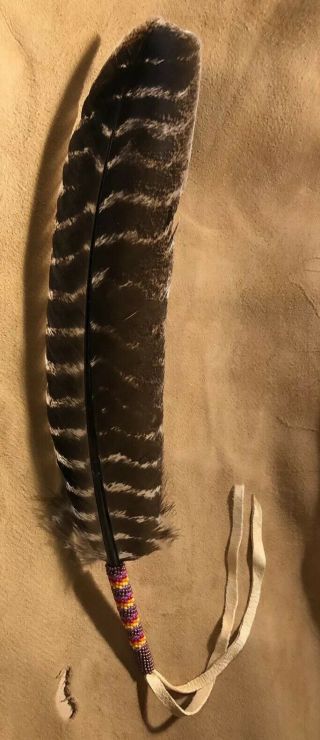 Bright Neat Native American Lakota Sioux Beaded Turkey Wing Feather