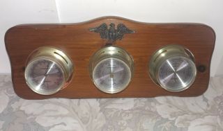Vtg Springfield Barometer 3 Dial Wood Plaque W/ Eagle