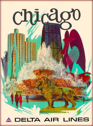 Chicago Illinois Delta Air Lines United States Travel Advertisement Poster Print
