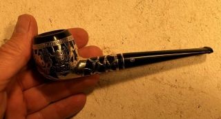 Vintage Medico Sterling Silver Overlay Aztec Warrior Tobacco Pipe