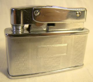 Vintage Continental Smaller Chrome Striped Art Deco Lighter Sparking Well Shiny