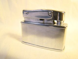 Vintage Continental Smaller Chrome Striped Art Deco Lighter Sparking Well Shiny 2