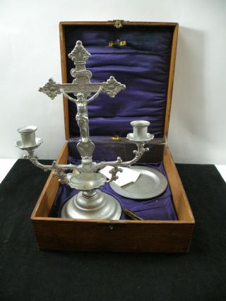 Antique Sick Call Prayer Religious Last Rite Communion Alter Cross Box (vampire)