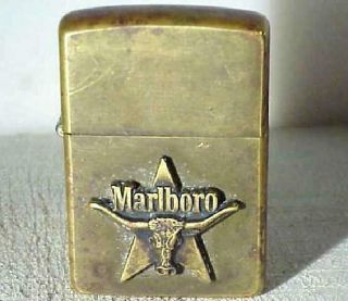 Vtg 1993 Brass Marlboro Star & Longhorn Zippo Lighter