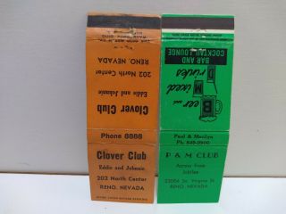 2 Diff.  Early Reno,  Nv Matchbook Covers Clover Club & P & M Club
