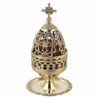 Detailed Brass Table Vigil Lamp Orthodox Church Prayer Corner S&h