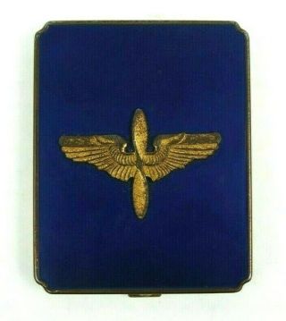 Vintage Art Deco Style Blue Air Force Academy Prop And Wings Insignia Compact