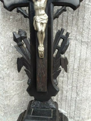 ANTIQUE ALTAR STANDING CARVED WOOD CROSS CRUCIFIX TOOLS OF PASSION JESUS 5