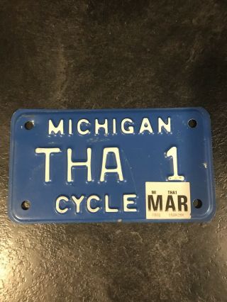 2005 Michigan Motorcycle Plate " Tha 1 “ Personalized Vanity License Plate