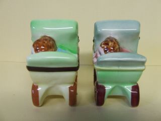 Vintage Baby Boy & Girl in Pram/Stroller/Buggy Salt & Pepper Shakers (Japan) 3